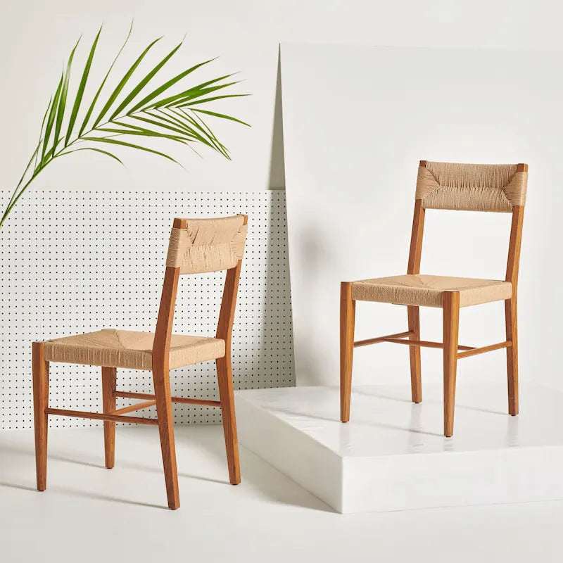 Lot de 2 chaises de salle à manger en rotin, tissées naturelles, 40,6 cm L x 53,3 cm P x 86,4 cm H