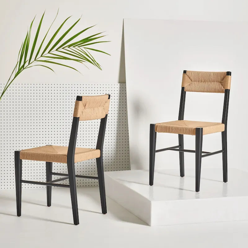 Lot de 2 chaises de salle à manger en rotin, tissées naturelles, 40,6 cm L x 53,3 cm P x 86,4 cm H