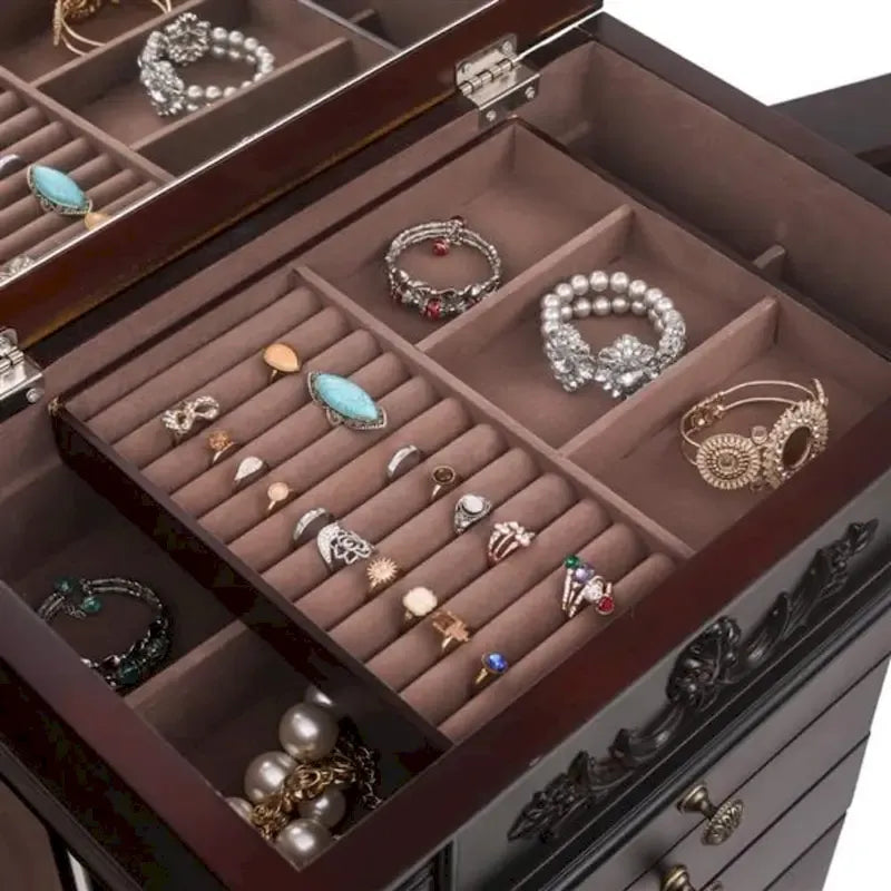 Coiffeuse à bijoux élégante avec miroir et crochets à collier - 18,5 x 12 x 42