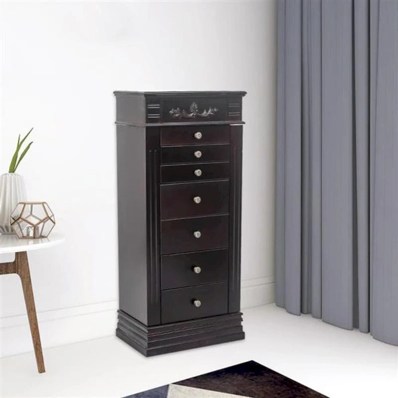 Coiffeuse à bijoux élégante avec miroir et crochets à collier - 18,5 x 12 x 42