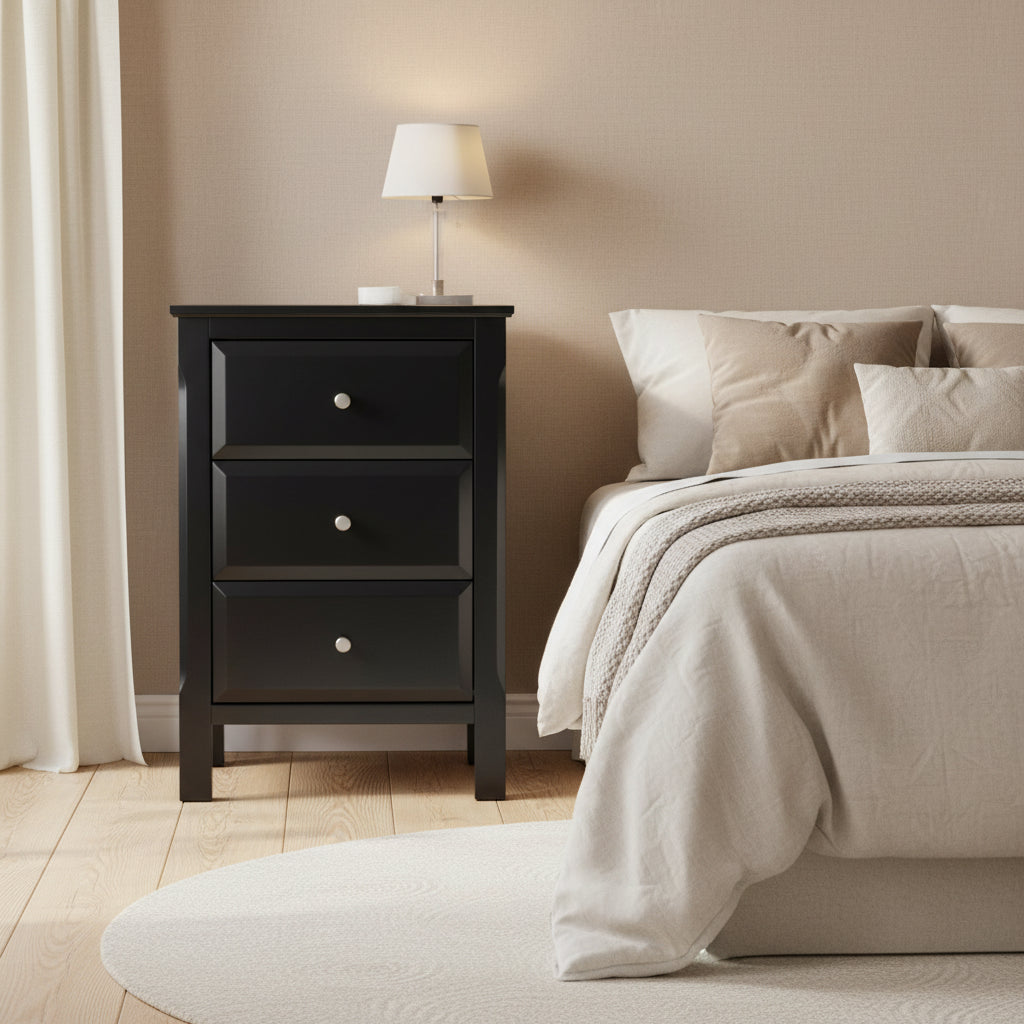 Black Wooden Nightstand Accent Table with 3 Spacious Storage Drawers - 15.75L x 15.75W x 23.63H