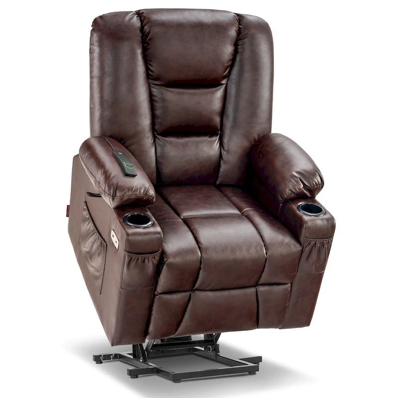 Petit fauteuil inclinable releveur électrique avec massage et chauffage, en similicuir, adapté aux personnes âgées