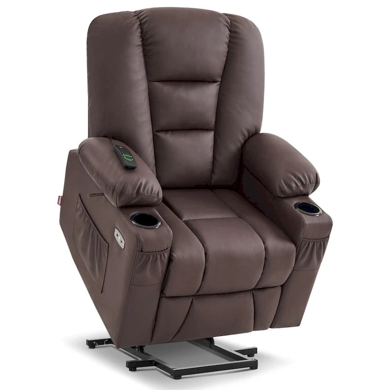 Petit fauteuil inclinable releveur électrique avec massage et chauffage, en similicuir, adapté aux personnes âgées
