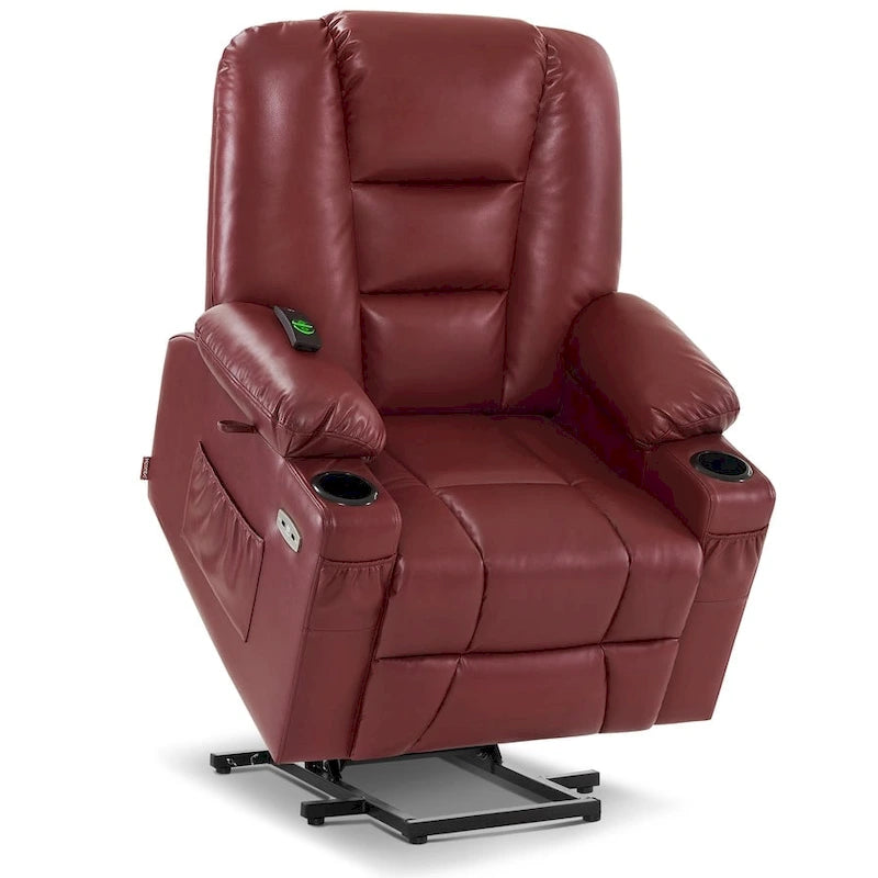 Petit fauteuil inclinable releveur électrique avec massage et chauffage, en similicuir, adapté aux personnes âgées