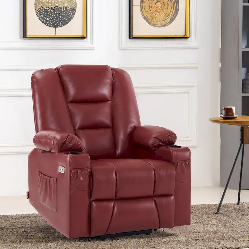 Petit fauteuil inclinable releveur électrique avec massage et chauffage, en similicuir, adapté aux personnes âgées