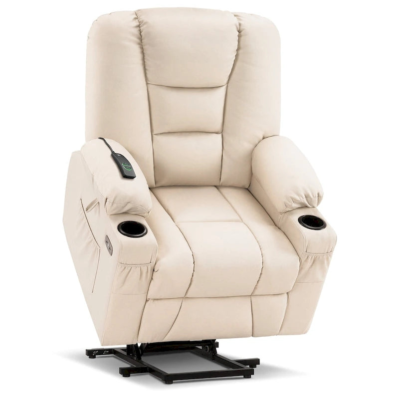 Petit fauteuil inclinable releveur électrique avec massage et chauffage, en similicuir, adapté aux personnes âgées