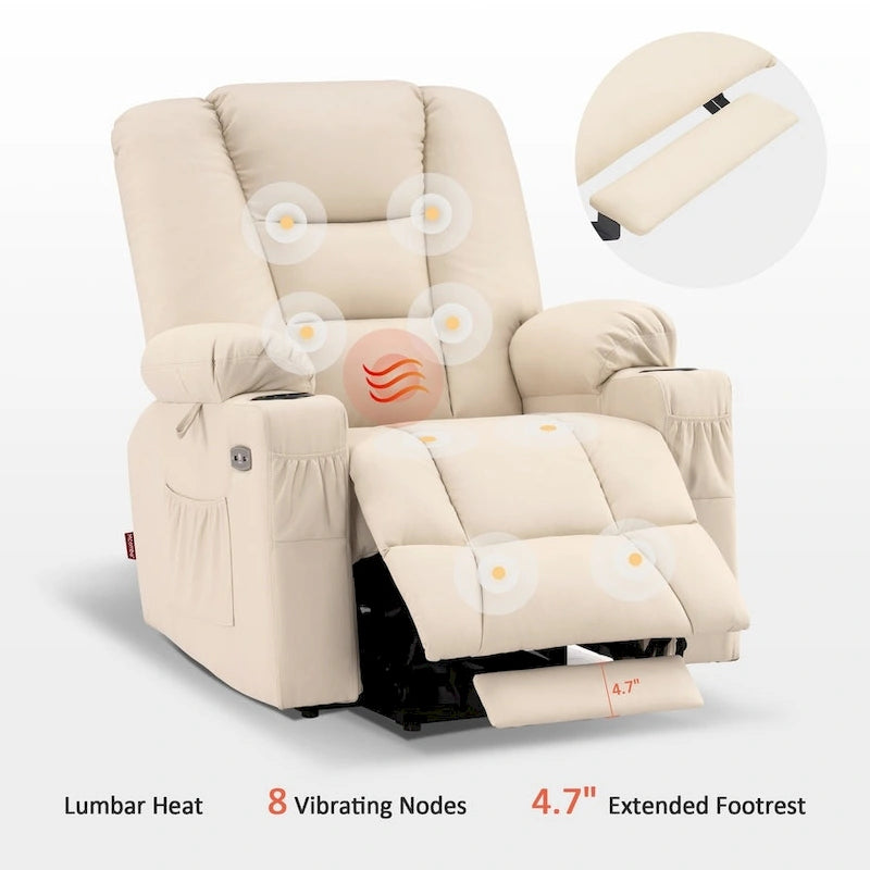 Petit fauteuil inclinable releveur électrique avec massage et chauffage, en similicuir, adapté aux personnes âgées