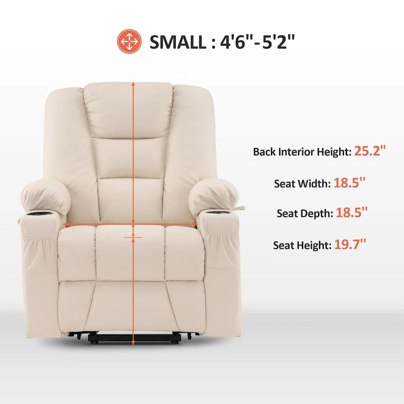 Petit fauteuil inclinable releveur électrique avec massage et chauffage, en similicuir, adapté aux personnes âgées