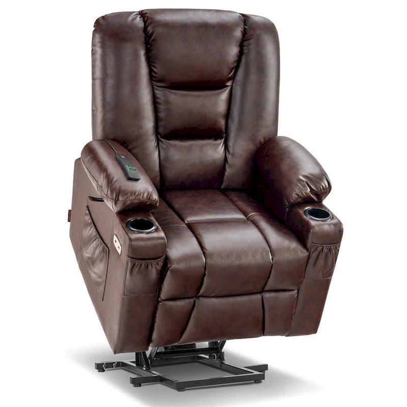 Petit fauteuil inclinable releveur électrique avec massage et chauffage, en similicuir, adapté aux personnes âgées