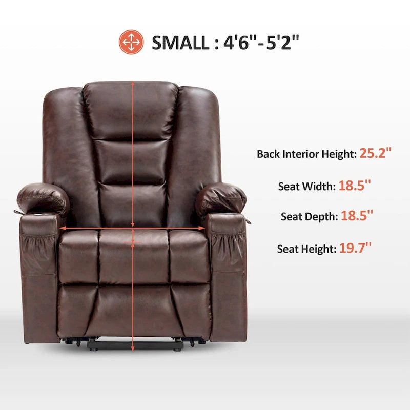 Petit fauteuil inclinable releveur électrique avec massage et chauffage, en similicuir, adapté aux personnes âgées