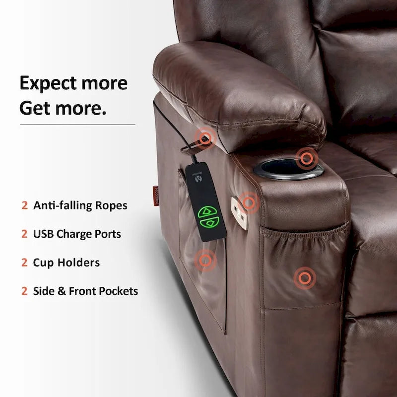 Petit fauteuil inclinable releveur électrique avec massage et chauffage, en similicuir, adapté aux personnes âgées