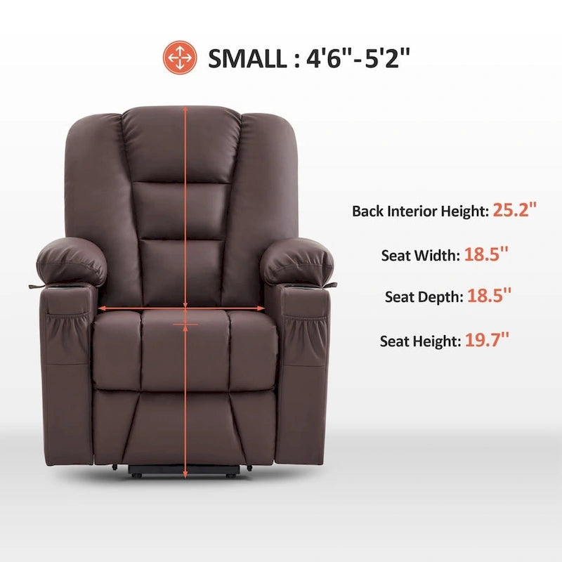 Petit fauteuil inclinable releveur électrique avec massage et chauffage, en similicuir, adapté aux personnes âgées