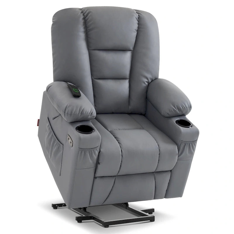 Petit fauteuil inclinable releveur électrique avec massage et chauffage, en similicuir, adapté aux personnes âgées