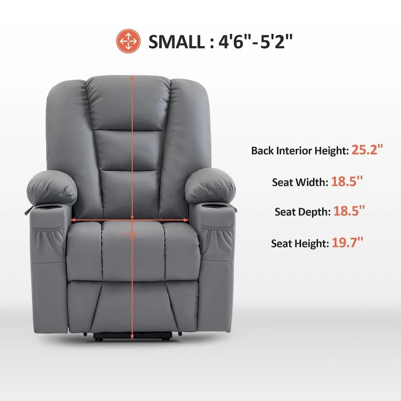 Petit fauteuil inclinable releveur électrique avec massage et chauffage, en similicuir, adapté aux personnes âgées
