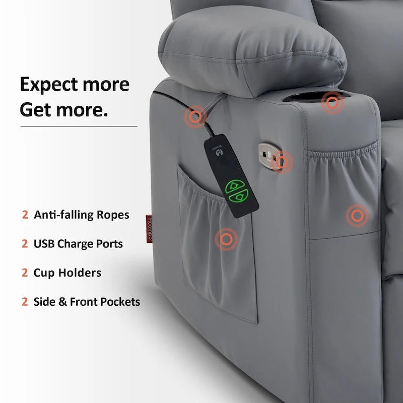 Petit fauteuil inclinable releveur électrique avec massage et chauffage, en similicuir, adapté aux personnes âgées