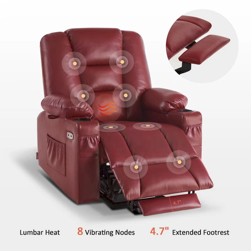 Petit fauteuil inclinable releveur électrique avec massage et chauffage, en similicuir, adapté aux personnes âgées