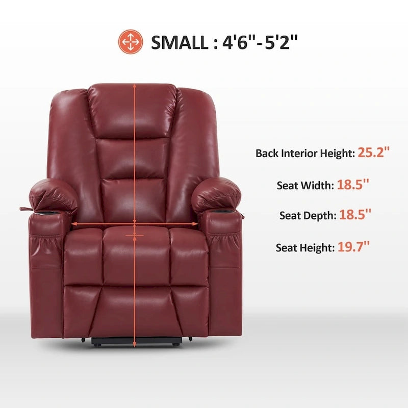 Petit fauteuil inclinable releveur électrique avec massage et chauffage, en similicuir, adapté aux personnes âgées