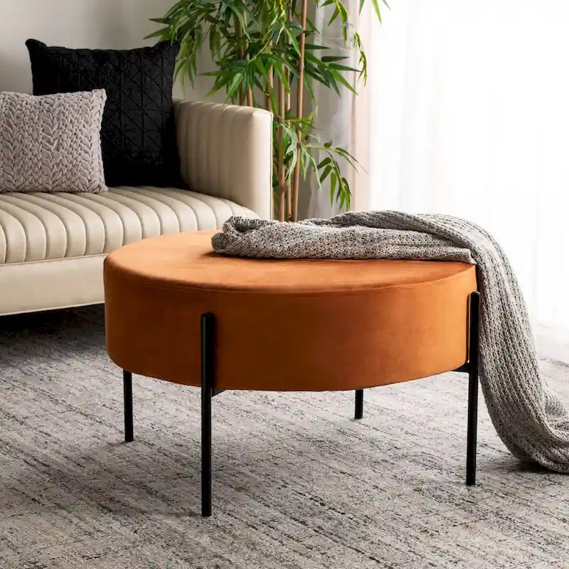 Pouf de cocktail rond en velours, dessus capitonné, accent de salon moderne