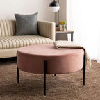 Pouf de cocktail rond en velours, dessus capitonné, accent de salon moderne
