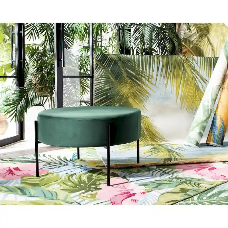 Pouf de cocktail rond en velours, dessus capitonné, accent de salon moderne