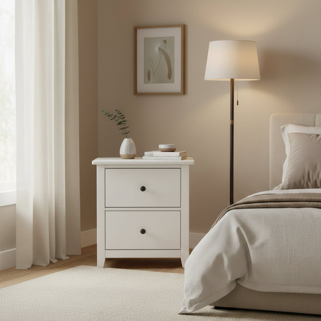 Lodge 2-Drawer Farmhouse Wood Nightstand, Cream Finish