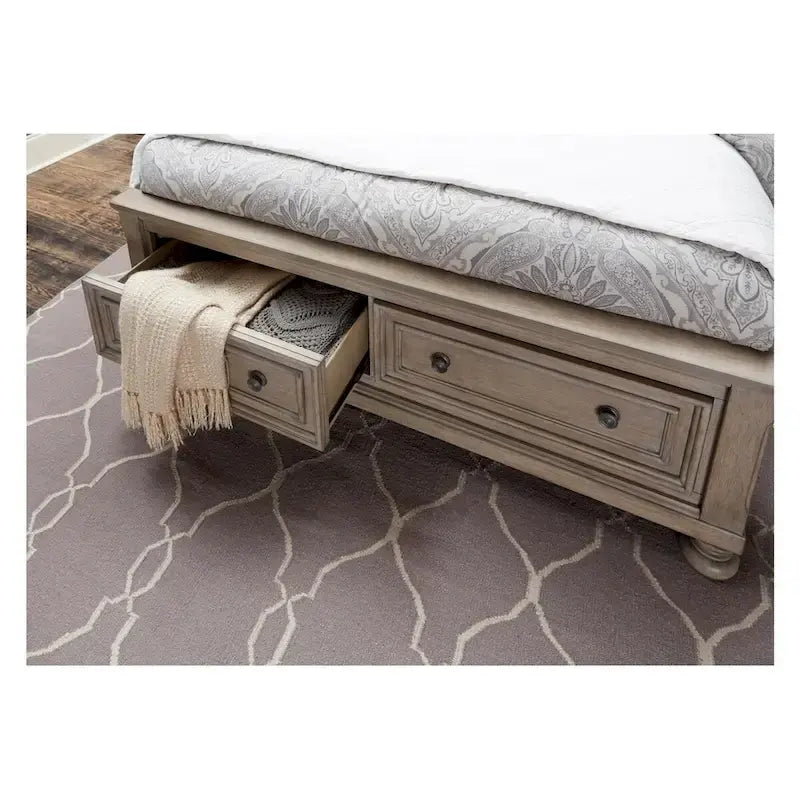 Ensemble de chambre Donald 3 pièces moderne gris avec lit traîneau plateforme et rangement