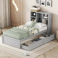 Cadre de lit moderne double avec port USB intégré sur la tête de lit bibliothèque et 2 tiroirs pour chambre à coucher, salon