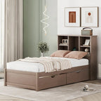 Cadre de lit moderne double avec port USB intégré sur la tête de lit bibliothèque et 2 tiroirs pour chambre à coucher, salon