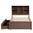 Cadre de lit moderne double avec port USB intégré sur la tête de lit bibliothèque et 2 tiroirs pour chambre à coucher, salon