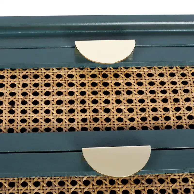 Table d'appoint à 2 tiroirs, rotin naturel, table de bout, convient pour chambre, salon, bureau