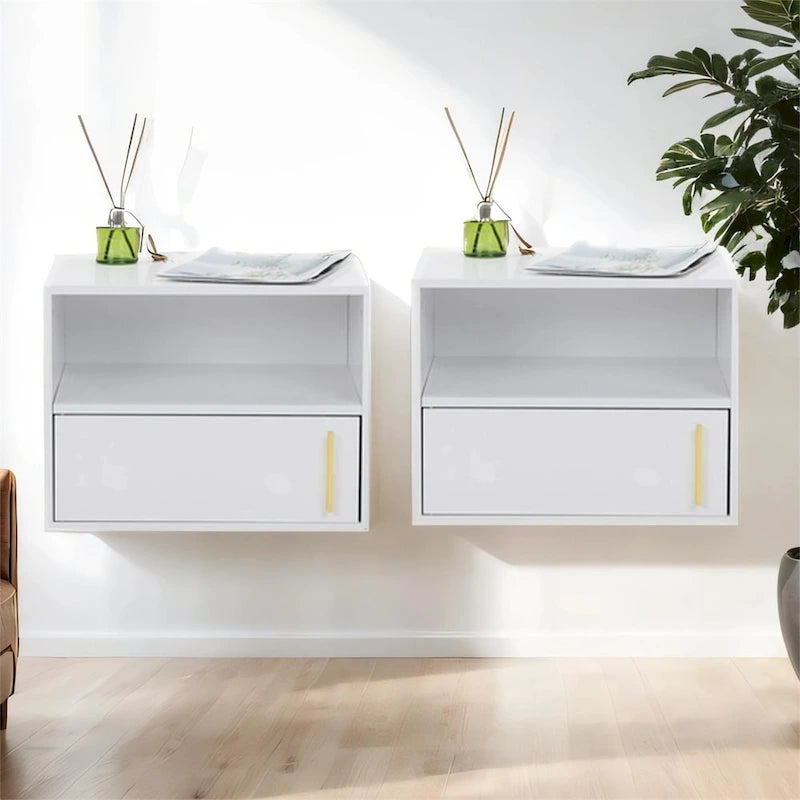 Wall-Mounted Wood Nightstand with Swing Door (Set of 2)