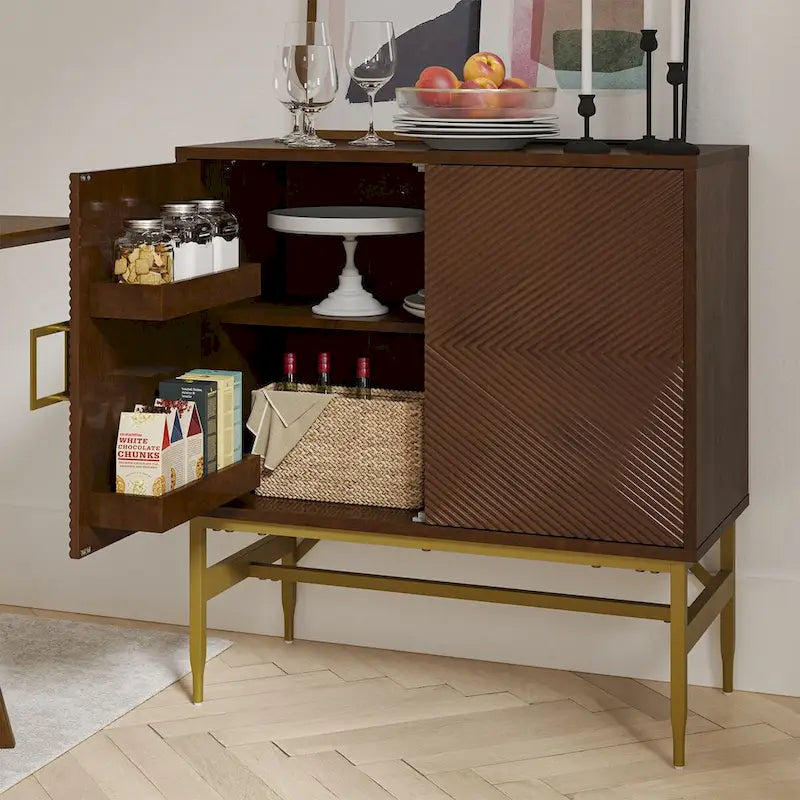 Meuble d'appoint moderne à 2 portes de 86 cm de haut avec étagères réglables, rangement garde-manger