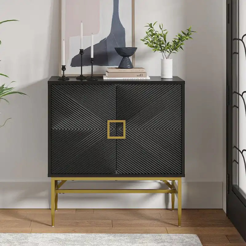 Meuble d'appoint moderne à 2 portes de 86 cm de haut avec étagères réglables, rangement garde-manger