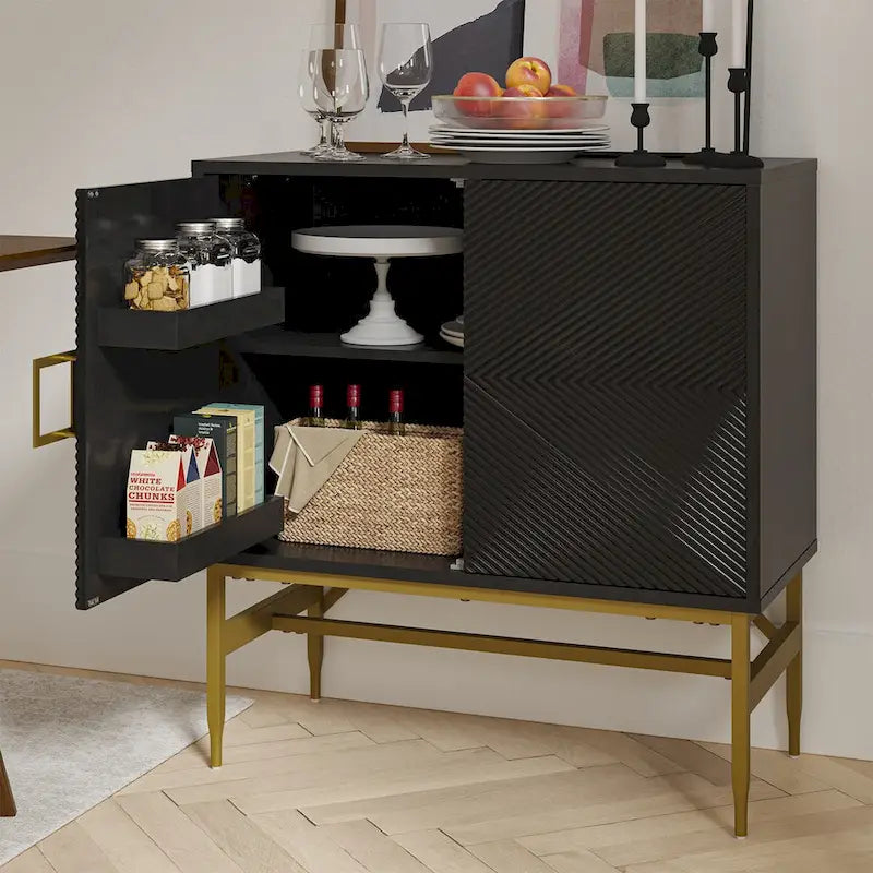 Meuble d'appoint moderne à 2 portes de 86 cm de haut avec étagères réglables, rangement garde-manger