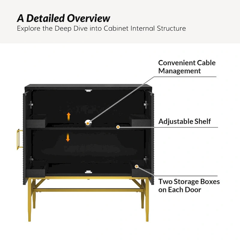Meuble d'appoint moderne à 2 portes de 86 cm de haut avec étagères réglables, rangement garde-manger
