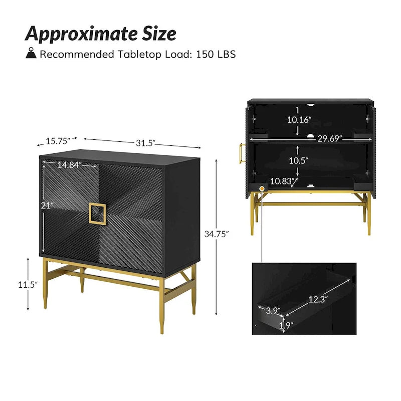 Meuble d'appoint moderne à 2 portes de 86 cm de haut avec étagères réglables, rangement garde-manger