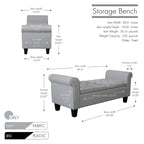 Banc de rangement capitonné en tissu avec couvercle rabattable, Siège de couloir rembourré