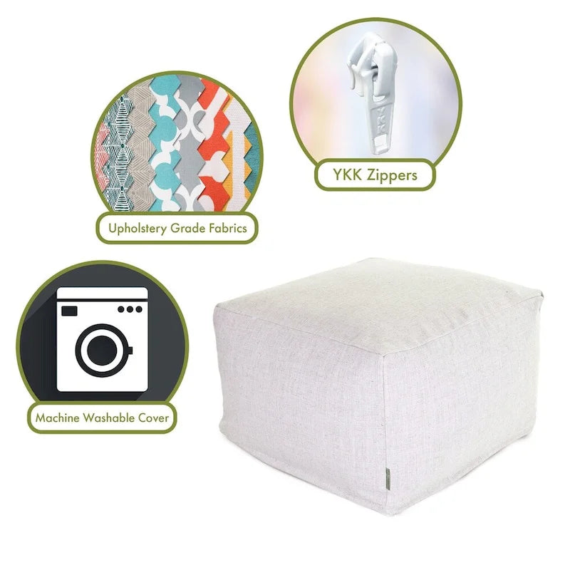 Pouf ottoman carré d'intérieur, mélange polyester/lin, 27"L x 27"l x 17"H
