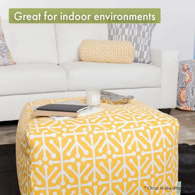 Pouf ottoman carré d'intérieur, mélange polyester/lin, 27"L x 27"l x 17"H