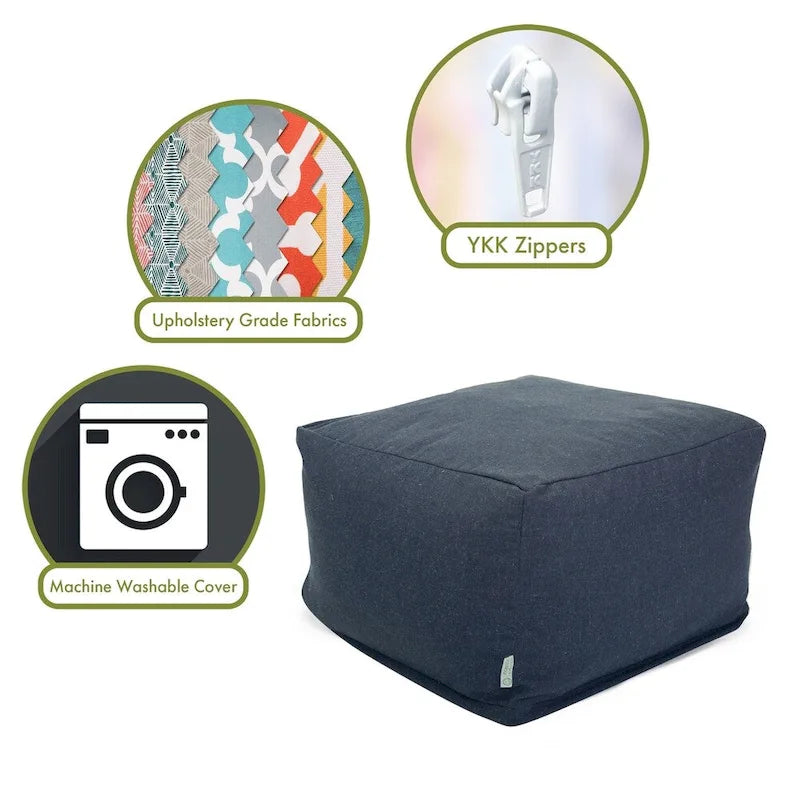 Pouf ottoman carré d'intérieur, mélange polyester/lin, 27"L x 27"l x 17"H