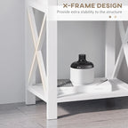 Table d'appoint, table de chevet de style campagnard avec tiroir de rangement, étagère ouverte et cadre en X, table de chevet pour salon, blanc