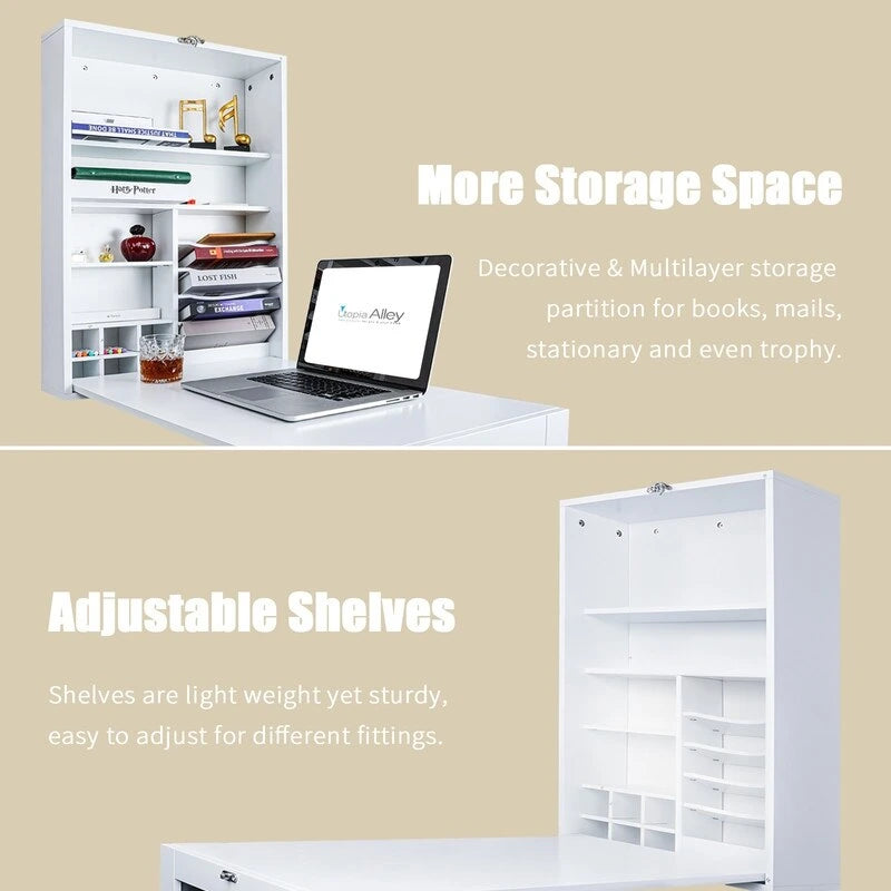 Utopia Alley – Meuble mural de bureau pliable avec tableau, blanc