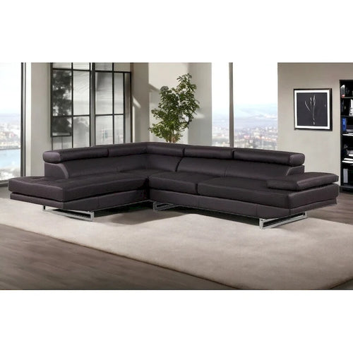 HomeRoots Black Leather L Shaped Two Piece Corner Sectional - 124