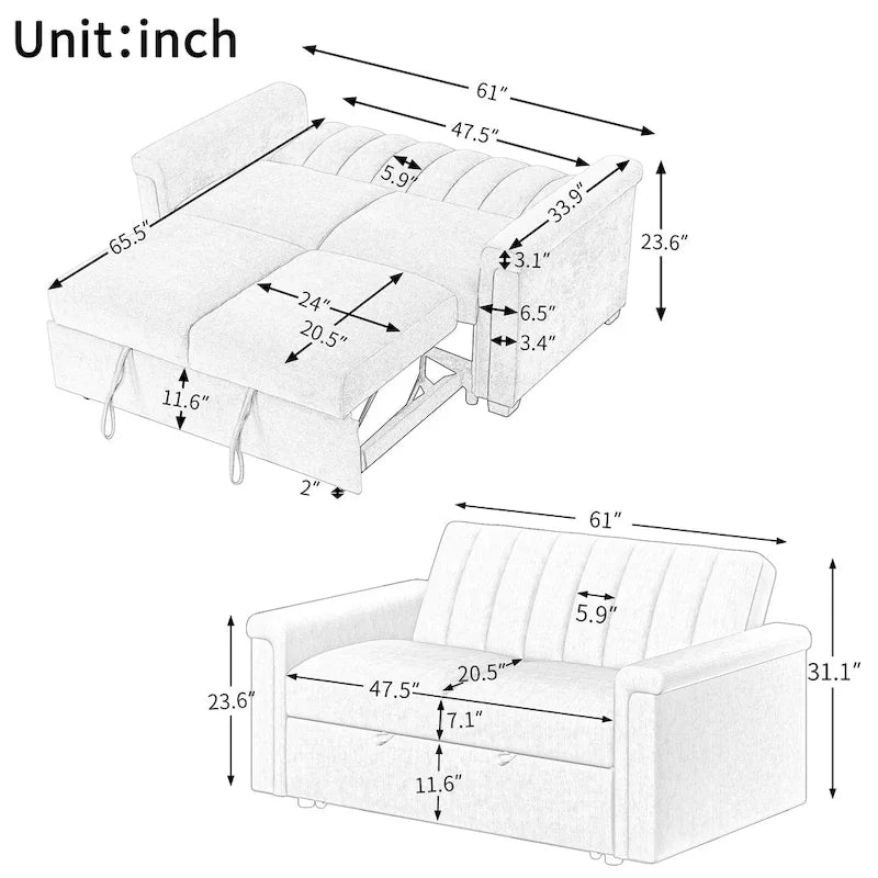 Canapé convertible capitonné avec couchage escamotable