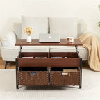Table basse métallique avec plateau relevable et espace de rangement caché