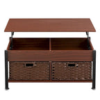 Table basse métallique avec plateau relevable et espace de rangement caché
