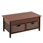 Table basse métallique avec plateau relevable et espace de rangement caché