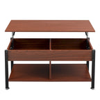 Table basse métallique avec plateau relevable et espace de rangement caché