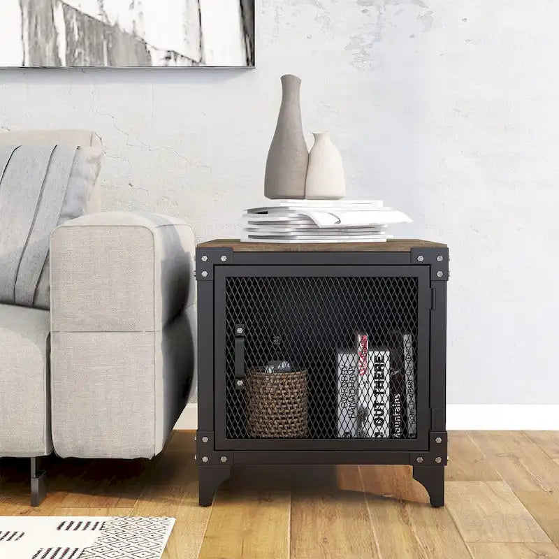 Ensemble de 2 tables basses et d'appoint avec rangement Conner Rustic en noyer foncé et acier de Furniture of America
