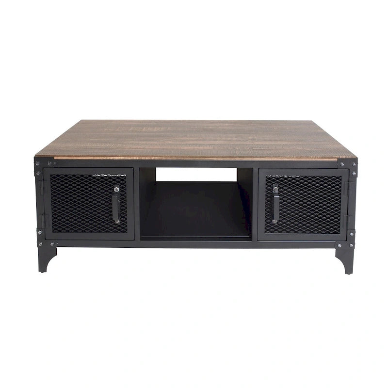 Ensemble de 2 tables basses et d'appoint avec rangement Conner Rustic en noyer foncé et acier de Furniture of America